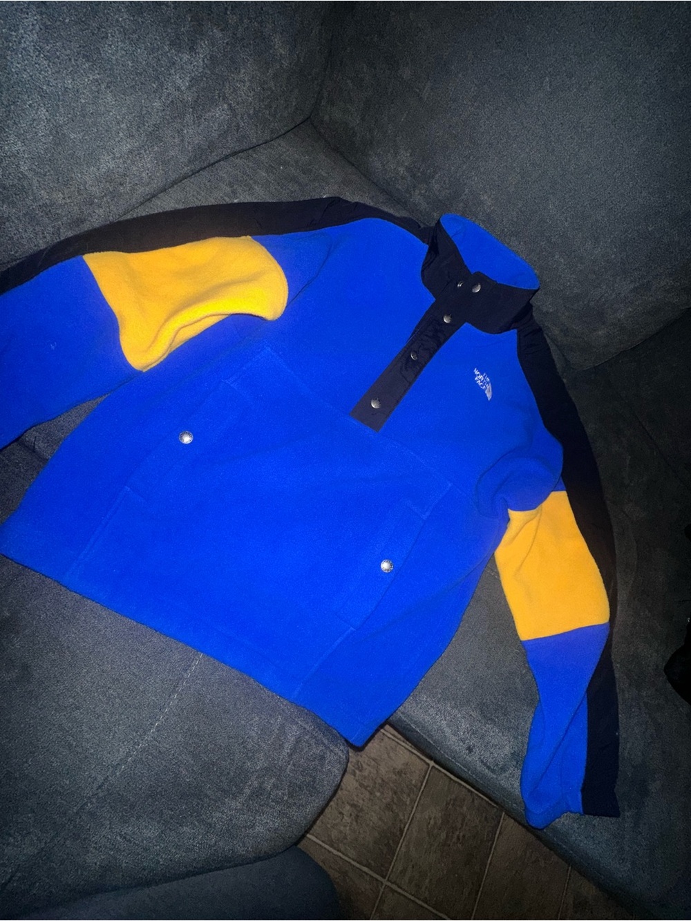 The North Face Royal Blue color block Youth Fleece sweater